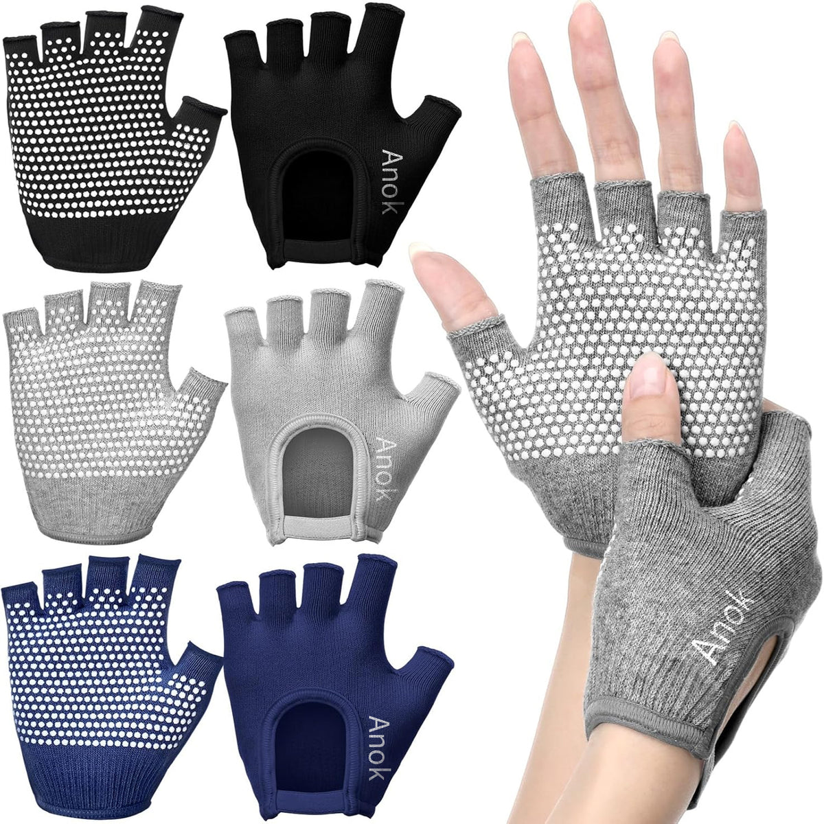 Anok™Women's Silicone Yoga Gloves - Non-Slip Fingerless Pilates Gloves - Gym Workout Fitness Training Gloves, One Size Fits All