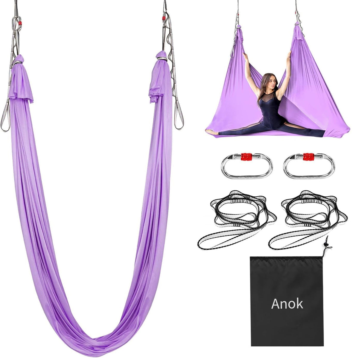 Aonk™ Aerial Yoga swings 5.5 Yards, 198 Inches Height Aerial Silks, Yoga Trapeze Increasing Strength, Flexibility and Balance