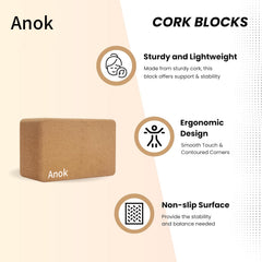 Anok™ Yoga Block - Fine-Grain Cork Block, Yoga Equipment, Home Gym Accessory, Pilates Tool, Lightweight for Travel, Extra Firm Workout Accessory with Comfortable Edges