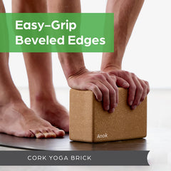 Anok™ Yoga Block - Fine-Grain Cork Block, Yoga Equipment, Home Gym Accessory, Pilates Tool, Lightweight for Travel, Extra Firm Workout Accessory with Comfortable Edges