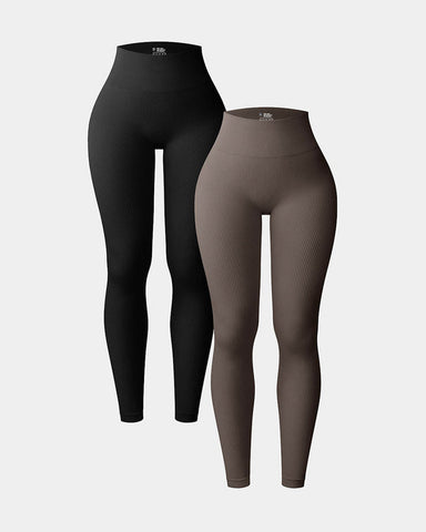 [ 2 Pieces]Ribbed Seamless Workout High Waist Athletic Pants