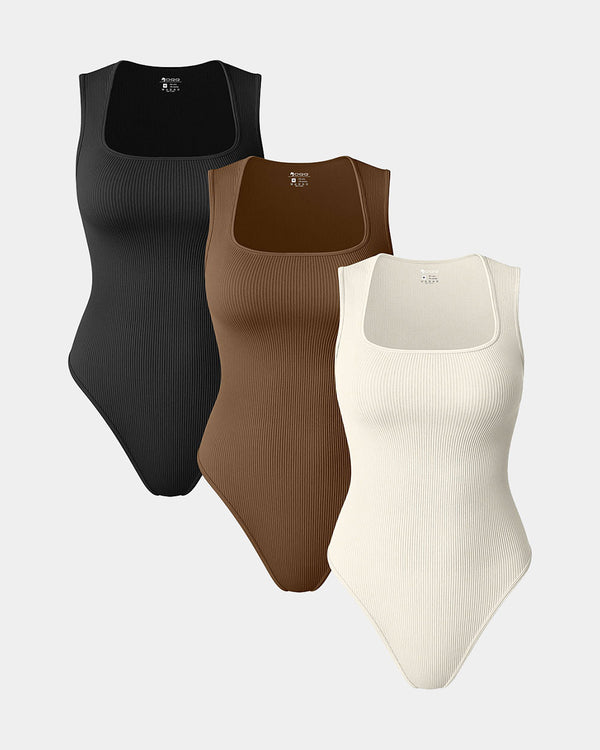 [3 Pieces]Sleeveless Square Bodysuits