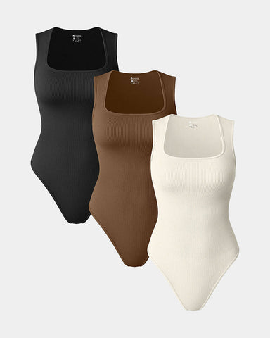 [3 Pieces]Sleeveless Square Bodysuits