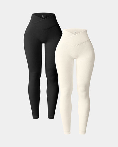 [2 Pieces] High Waist Cross Over Leggings
