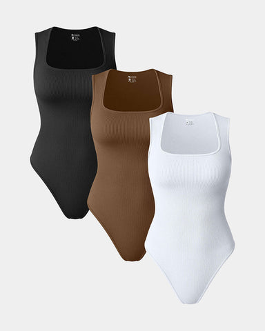 [3 Pieces]Sleeveless Square Bodysuits