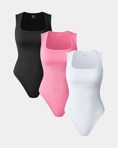 [3 Pieces]Sleeveless Square Bodysuits