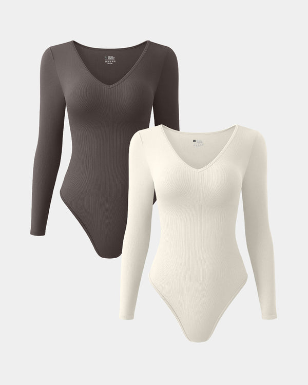 [2 Pieces]V Neck Long Sleeve Bodysuits